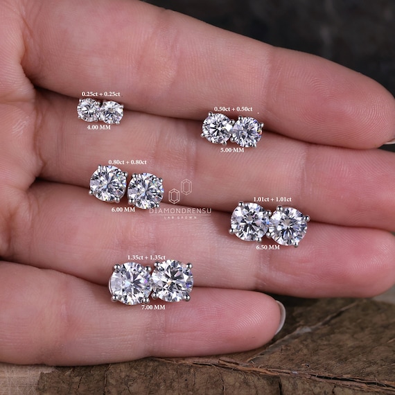Lab Grown Diamond Stud Earrings, EF/VS Lab Diamond Wedding Earrings, Screw  Back/Push Back Earrings, Stud Earrings for Women, Gifts for Her