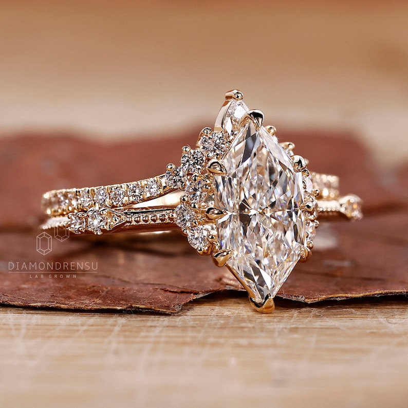 Dutch Marquise Diamond Bridal Set, Lab Grown Diamond Engagement Ring ...