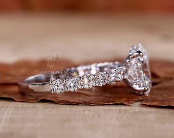 Hidden Halo Oval Diamond Engagement Ring for Women, IGI