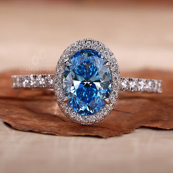 Blue Lab Grown Diamond, 1.51 CT Marquise Cut Lab Grown Diamond Ring