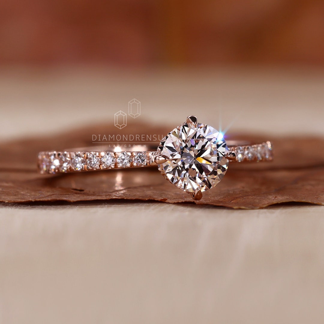 Inconspicuous Rings Invisible Halo Engagement Ring, 0.50 to 2.0 CT Round Lab Grown Diamond ...