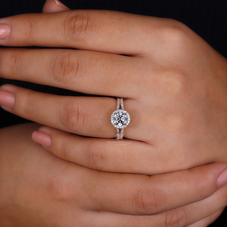 IGI Certified Lab Grown Diamond Ring with halo setting, reflecting sustainable luxury.