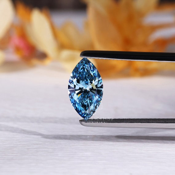 Fancy Vivid Blue Diamond, 1.51 CT Marquise Cut Lab Grown Diamond