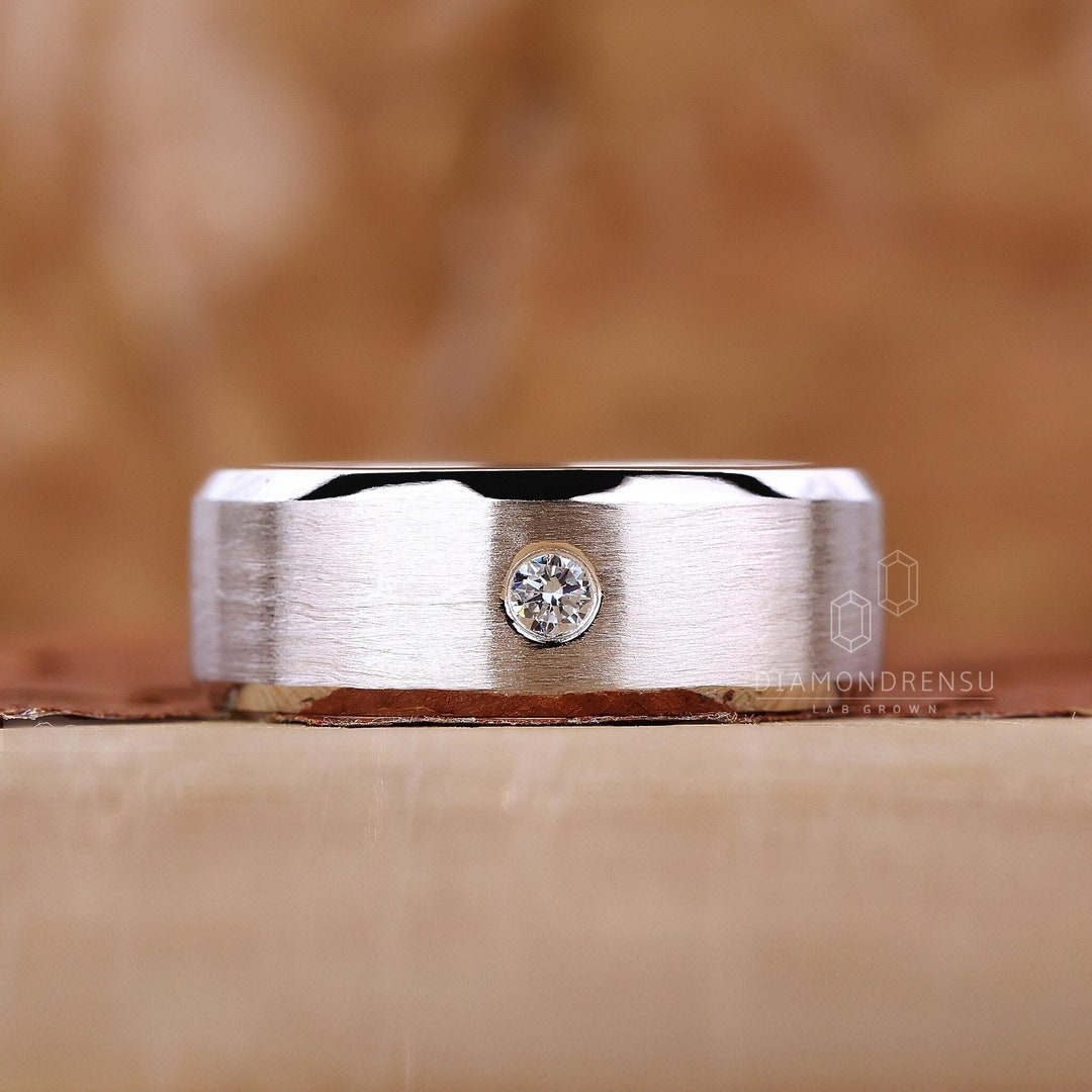 Men's Statement Ring, 2.80 MM Round Lab Grown Diamond Ring, Matte