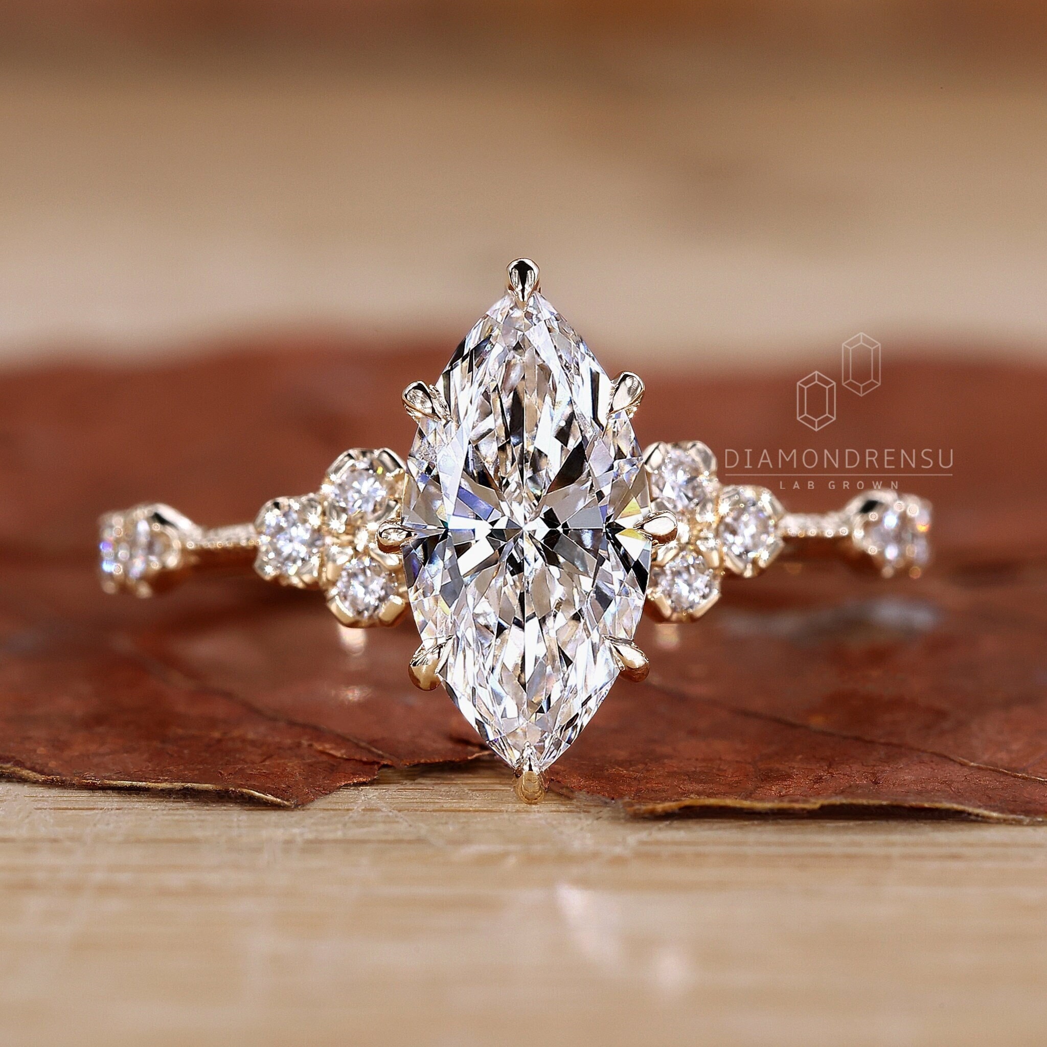Buy IGI Certified Marquise Cut Lab Grown Diamond Ring, Vintage 