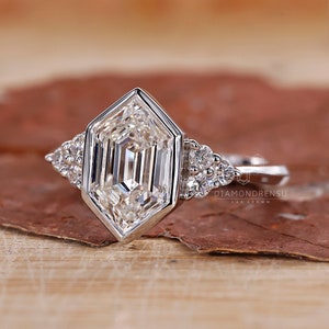 Bezel Set Diamond Engagement Ring, IGI Certified Hexagon Step Cut Lab Grown Diamond, Gift for Her, Anniversary Gifts, White/Yellow/Rose Gold