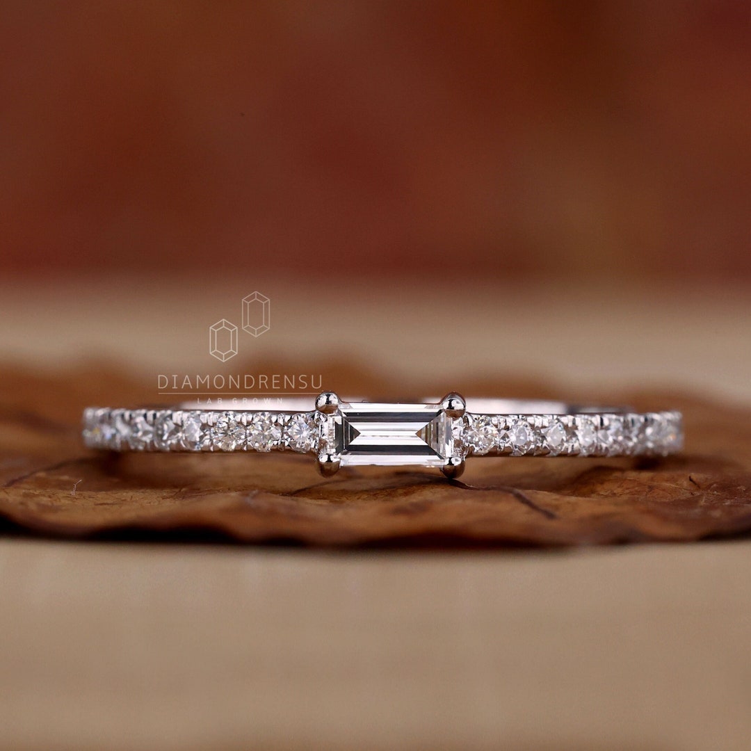 0.29 TW Baguette Lab Grown Diamond Wedding Band, Half Eternity Band ...