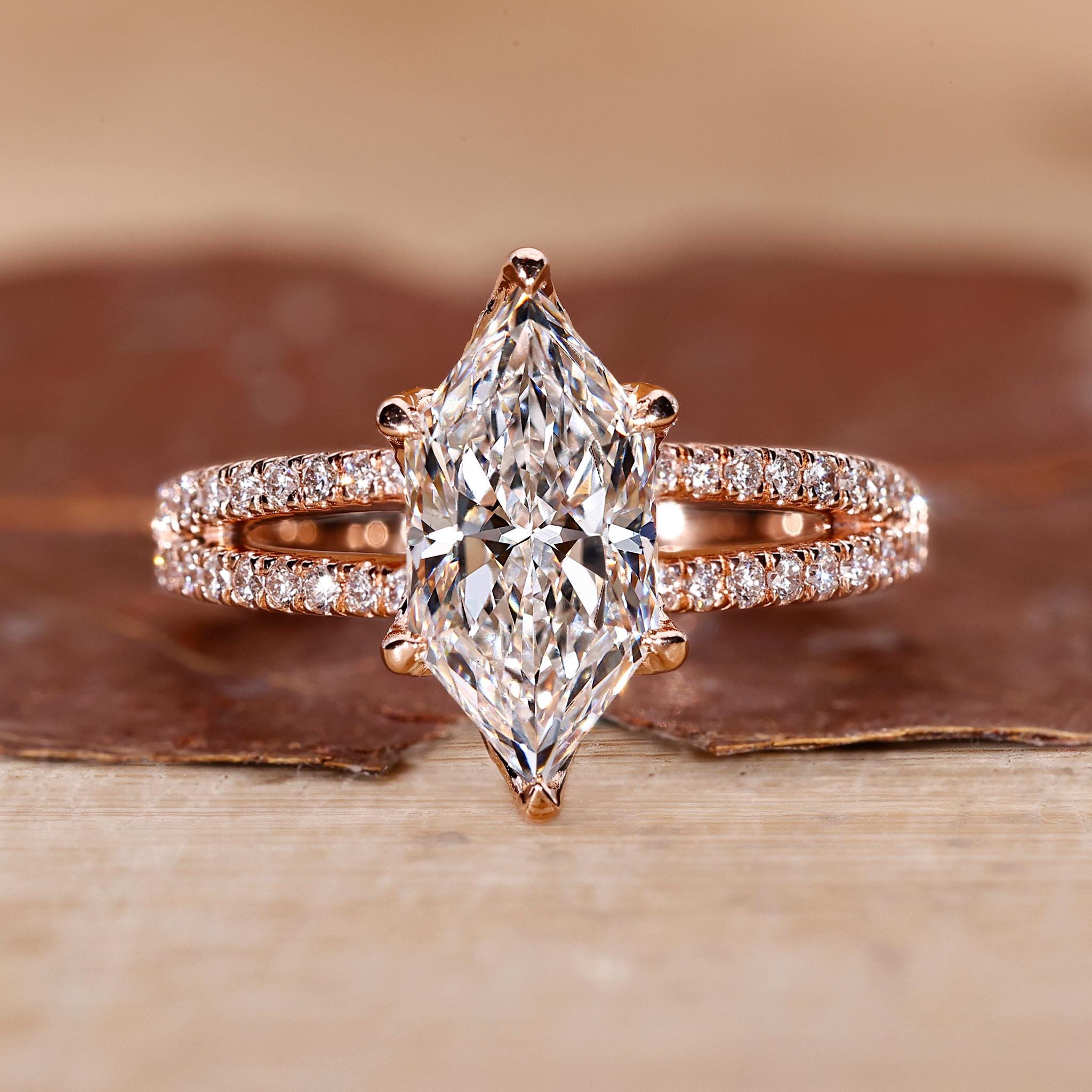 Tulip Diamond Basket Set Dutch Marquise Engagement Ring, Split