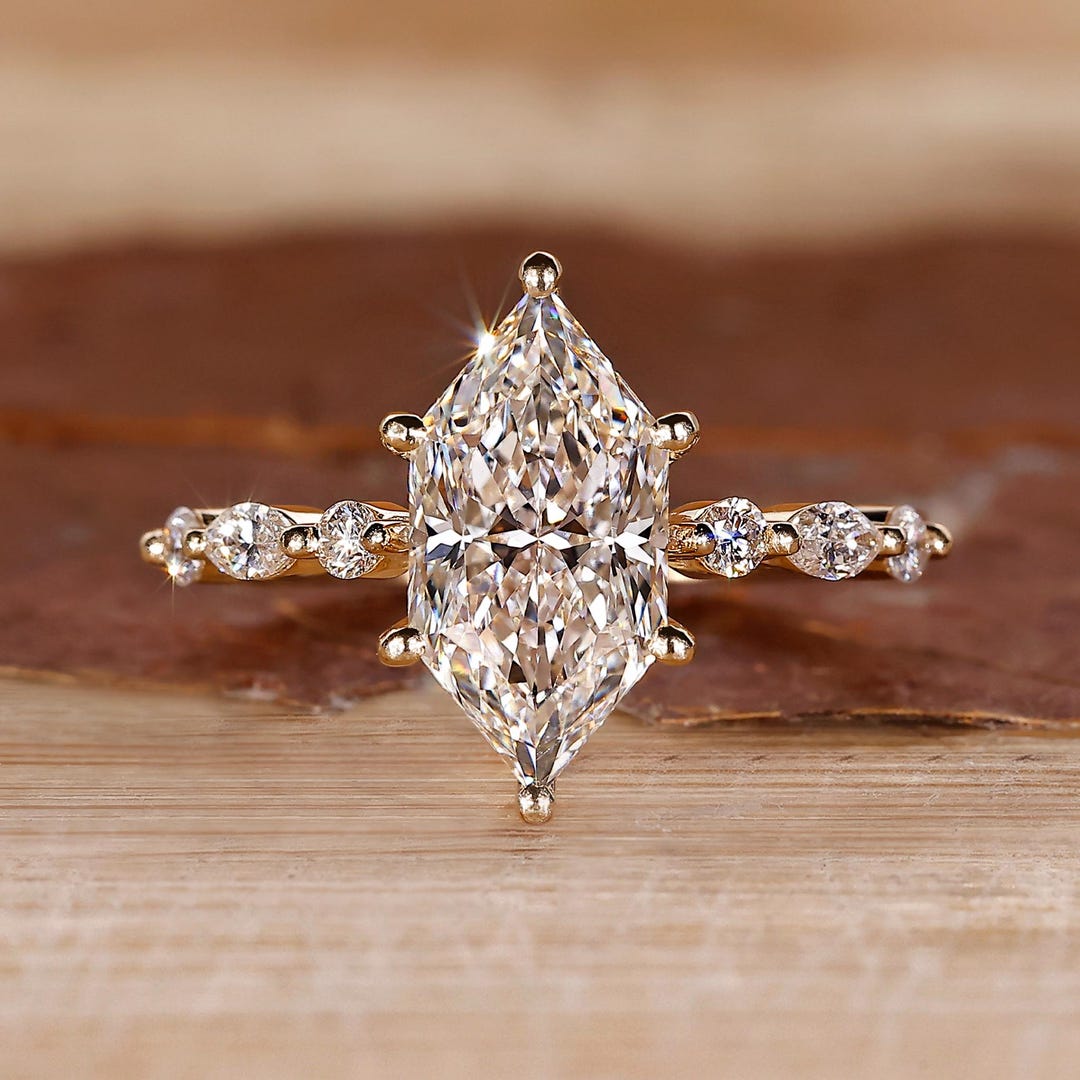 Dutch Shape Ring Dutch Marquise Cut Diamond Engagement Ring With Side Alternate Diamond ...