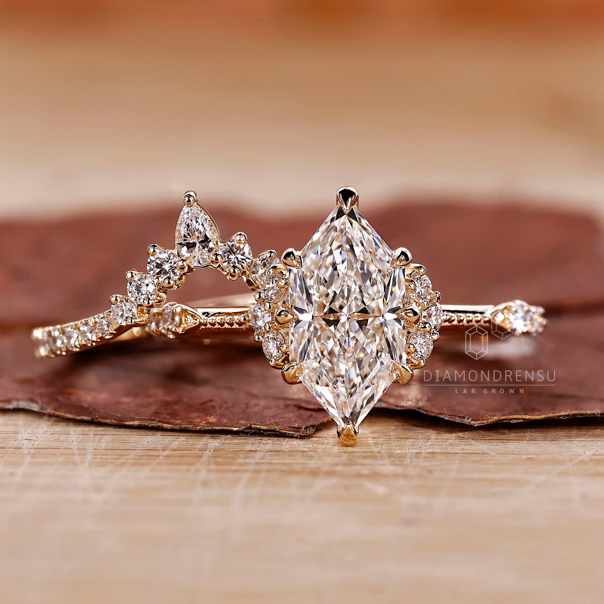 Dutch Marquise Diamond Bridal Set, Lab Grown Diamond Engagement Ring Dutch Marquise Diamond Bridal Set, Lab Grown Diamond Engagement Ring