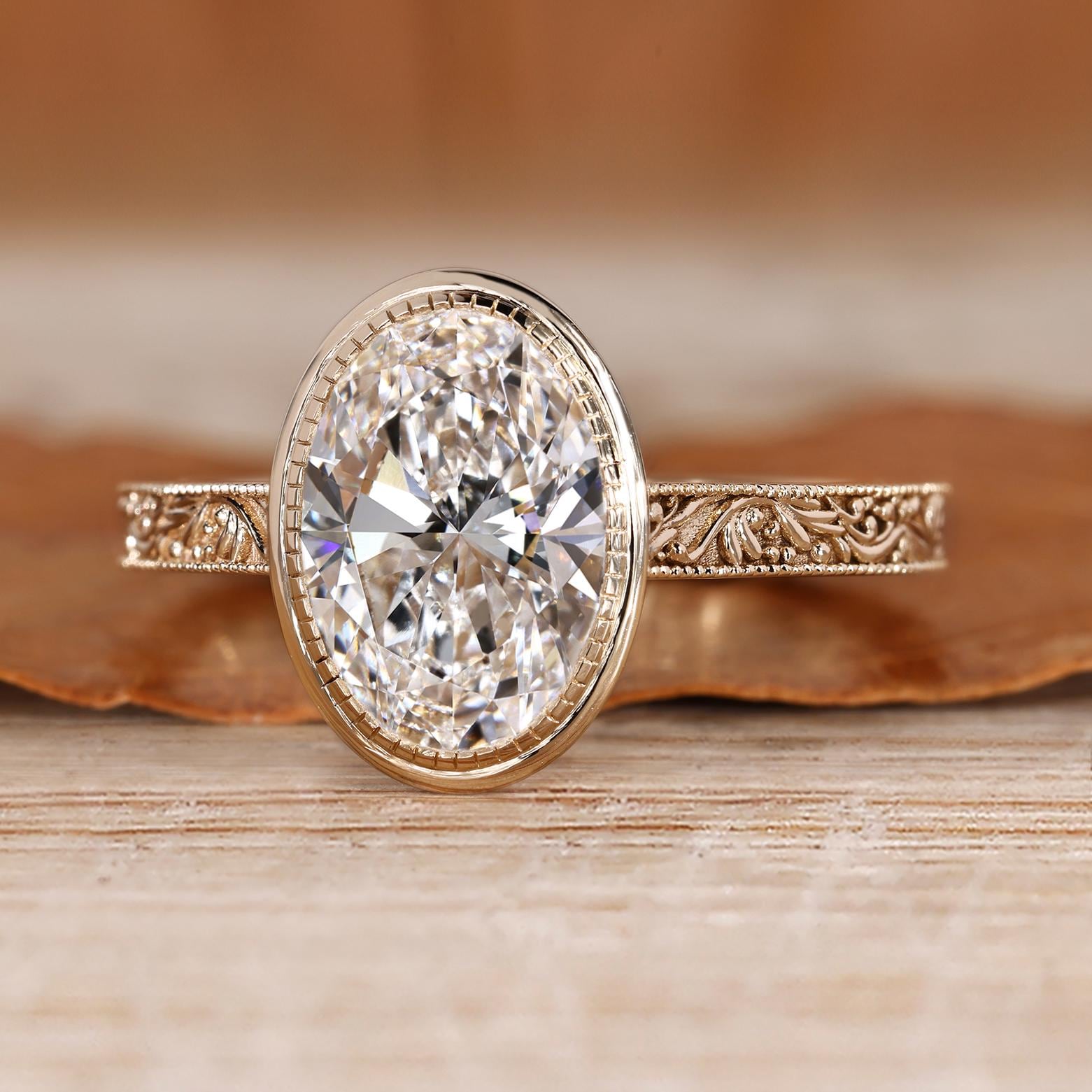 Hand Engraved Oval Engagement Ring - Etsy