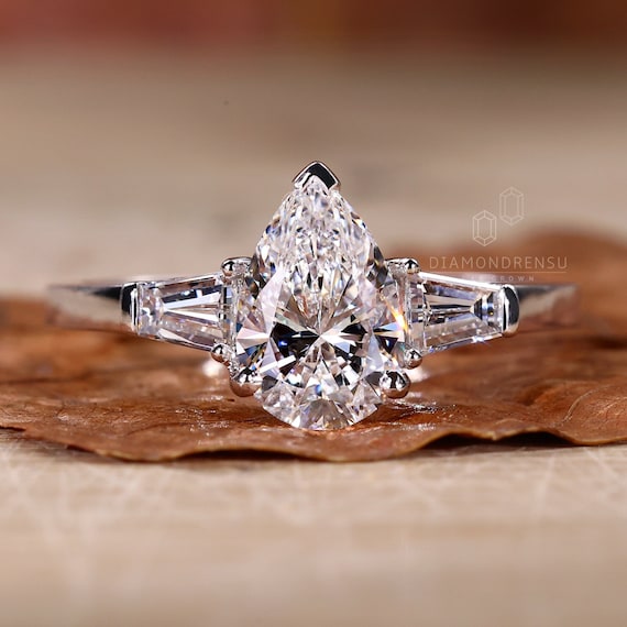 Pear Baguette Simulated Diamond Engagement Ring in 14k White Gold Finish  2.50Ct | eBay