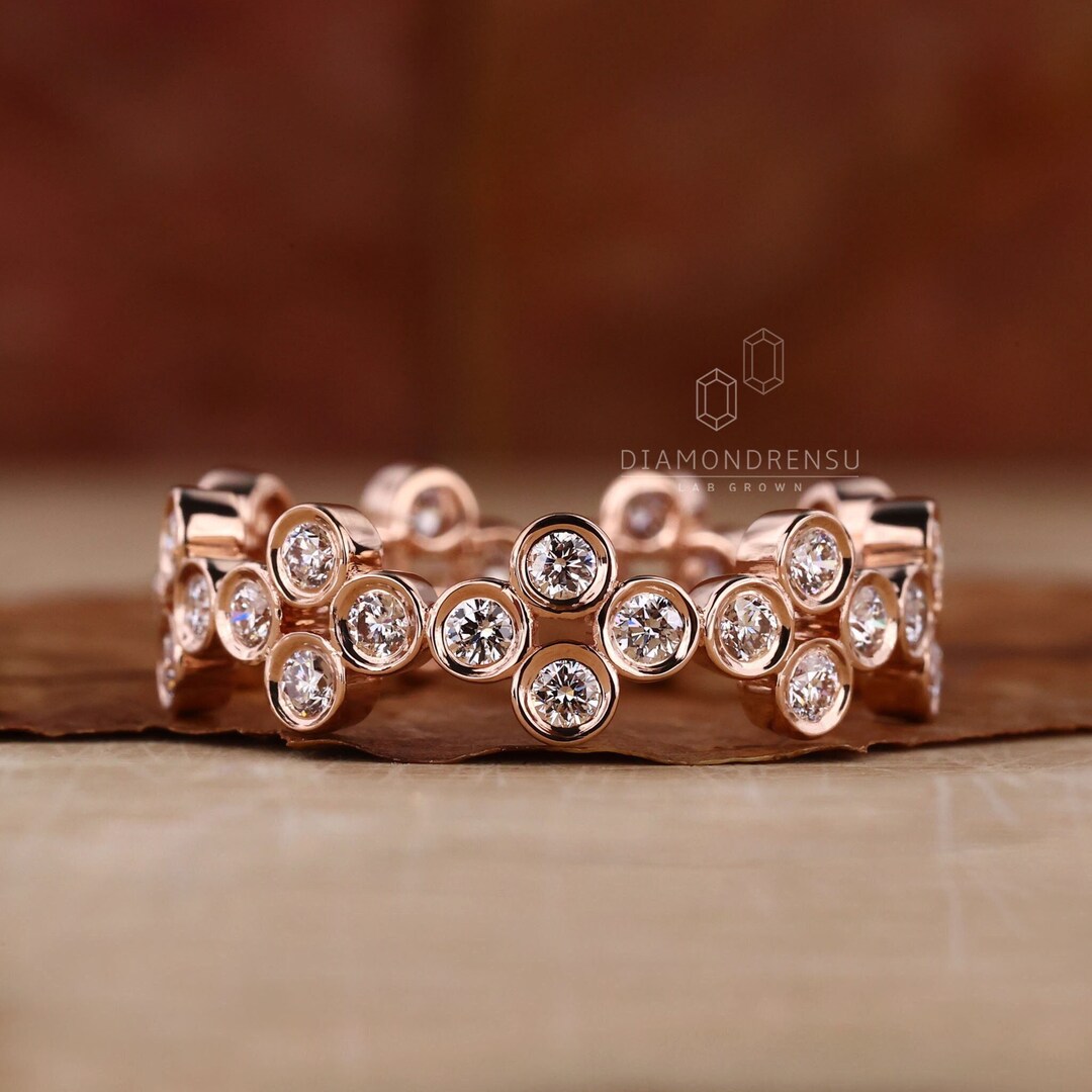 Round Man Made Diamond Wedding Band, 2.0 MM Round Lab Grown Diamond ...