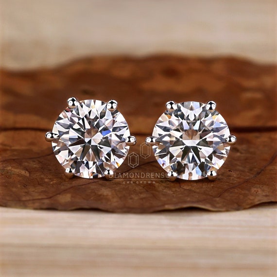 1.0 - 4.0 TW Round Cut Lab Grown Diamond Wedding Earrings