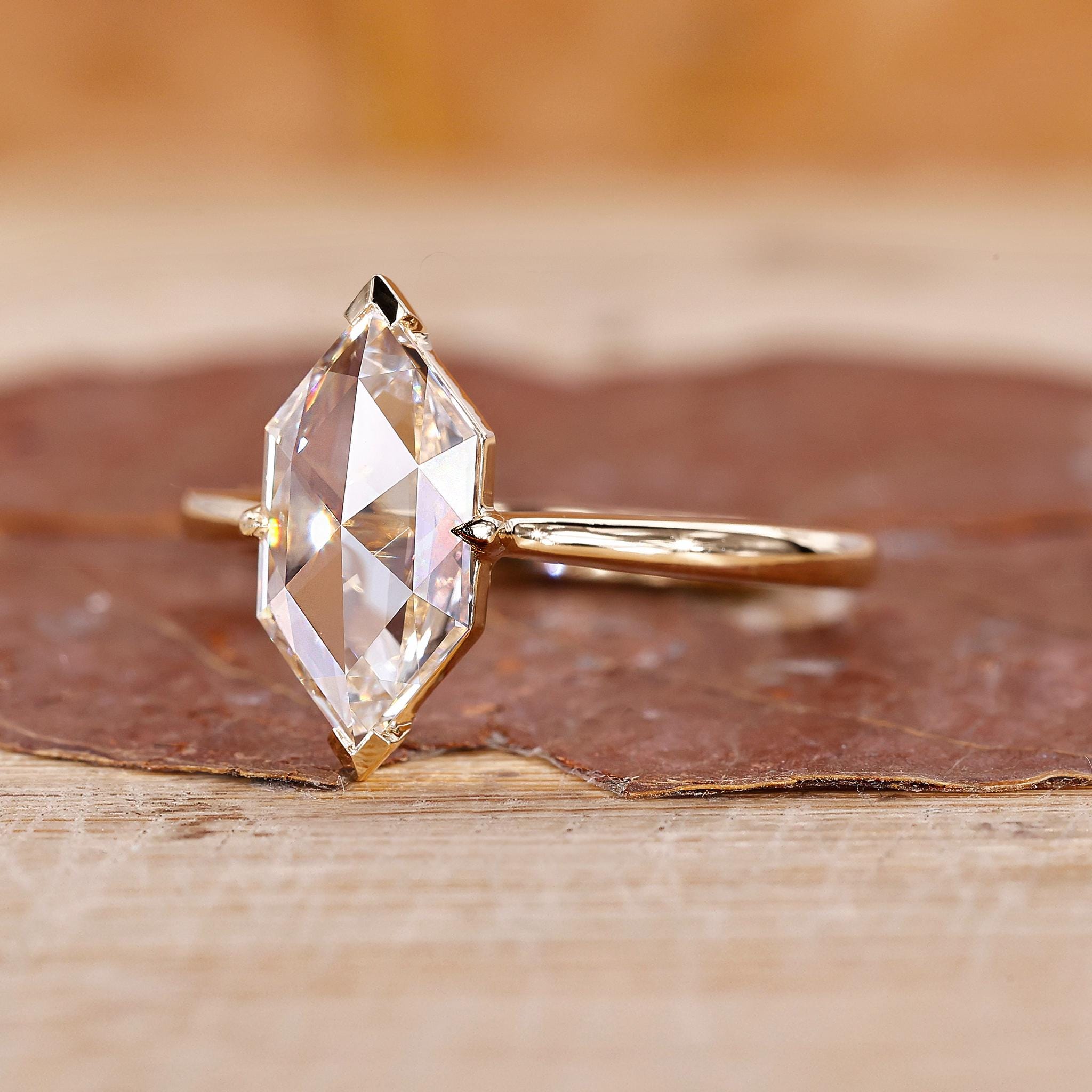 Unique Rose Cut Diamond Solitaire Engagement Ring, Dutch Marquise