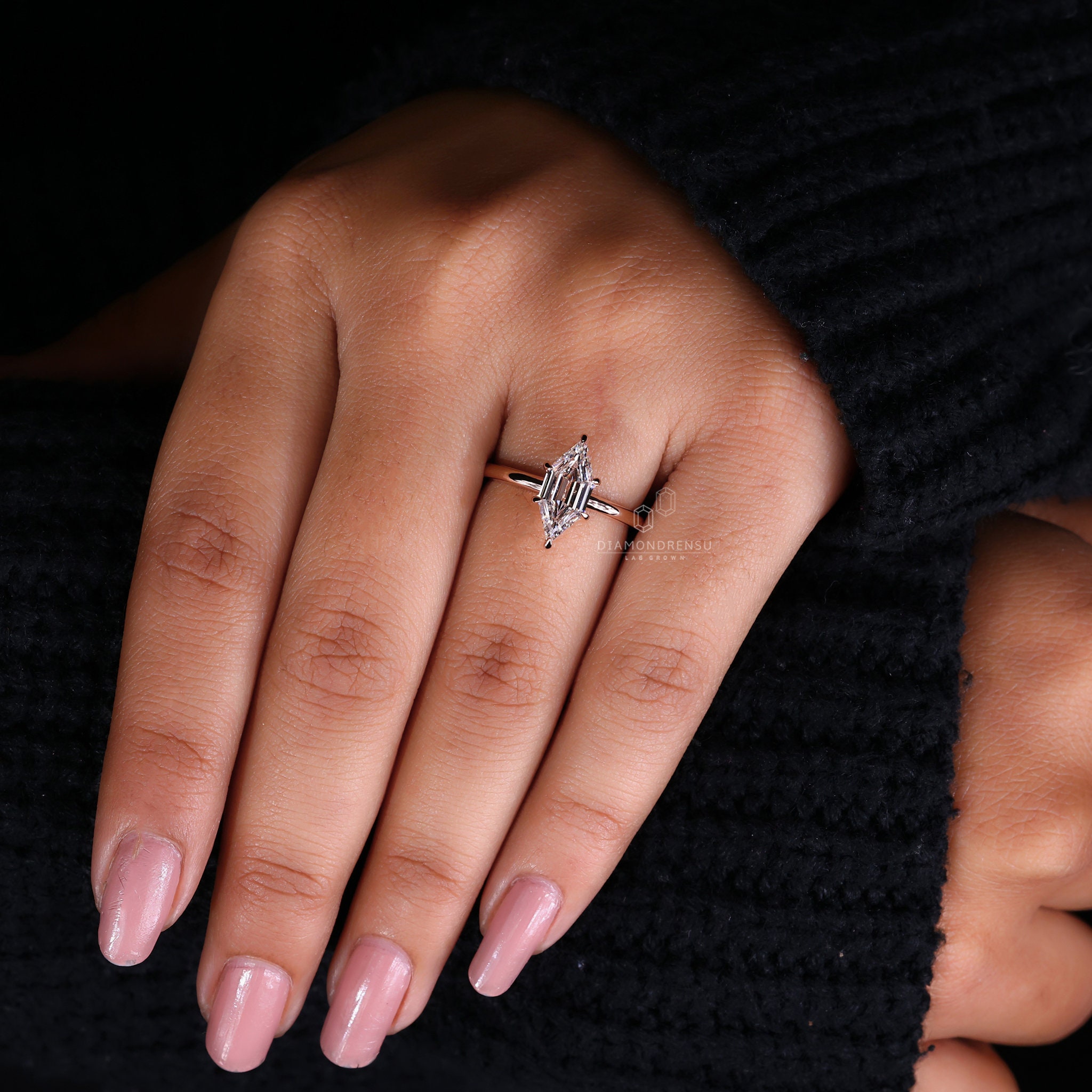 Step Cut Riing Elongated Hexagon Step Cut Lab Grown Diamond Ring, Solitaire Engagement ...