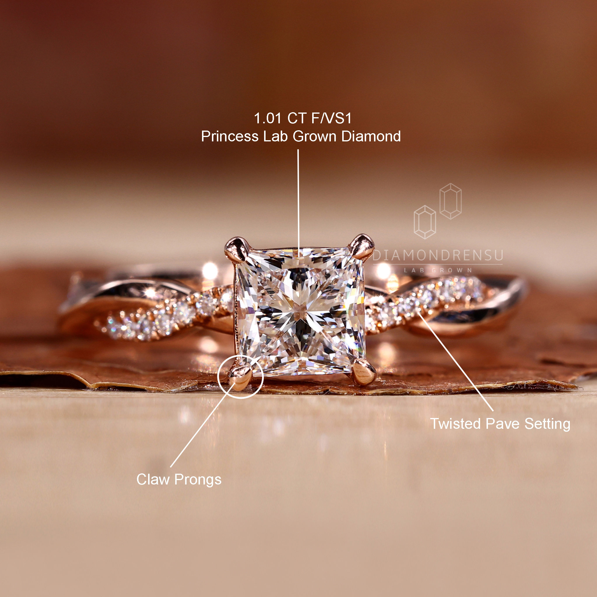 IGI CERTIFIED E Color VVS2 Clarity 2 Carat Princess Cut Lab Grown Diamond Solitaire Engagement Ring 14k Gold - UK