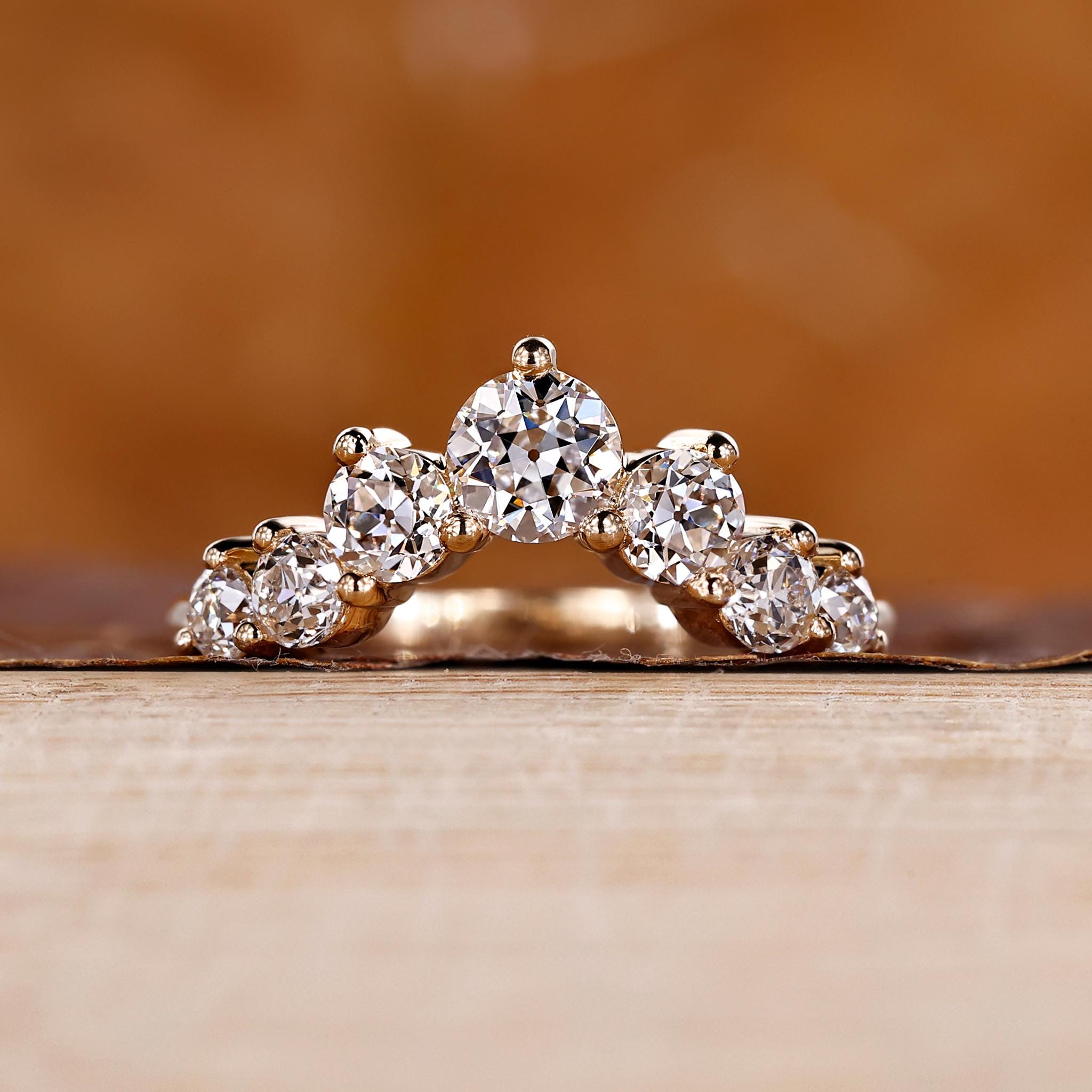 Round Old European Cut Diamond Wedding Band for Engagement Ring ...