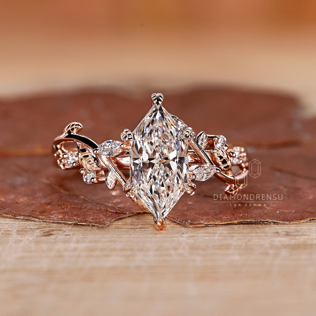 Nature Inspired Engagement Ring in Dutch Marquise Cut Lab Grown Diamond ...