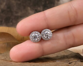 2ct TW Round Lab Grown Diamond Studs – 14K White Gold With Screw Backs – G-H VS2-SI1
