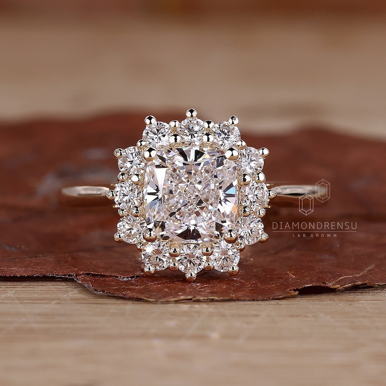 Handmade IGI Certified Cushion Cut Halo Engagement Ring by Diamondrensu