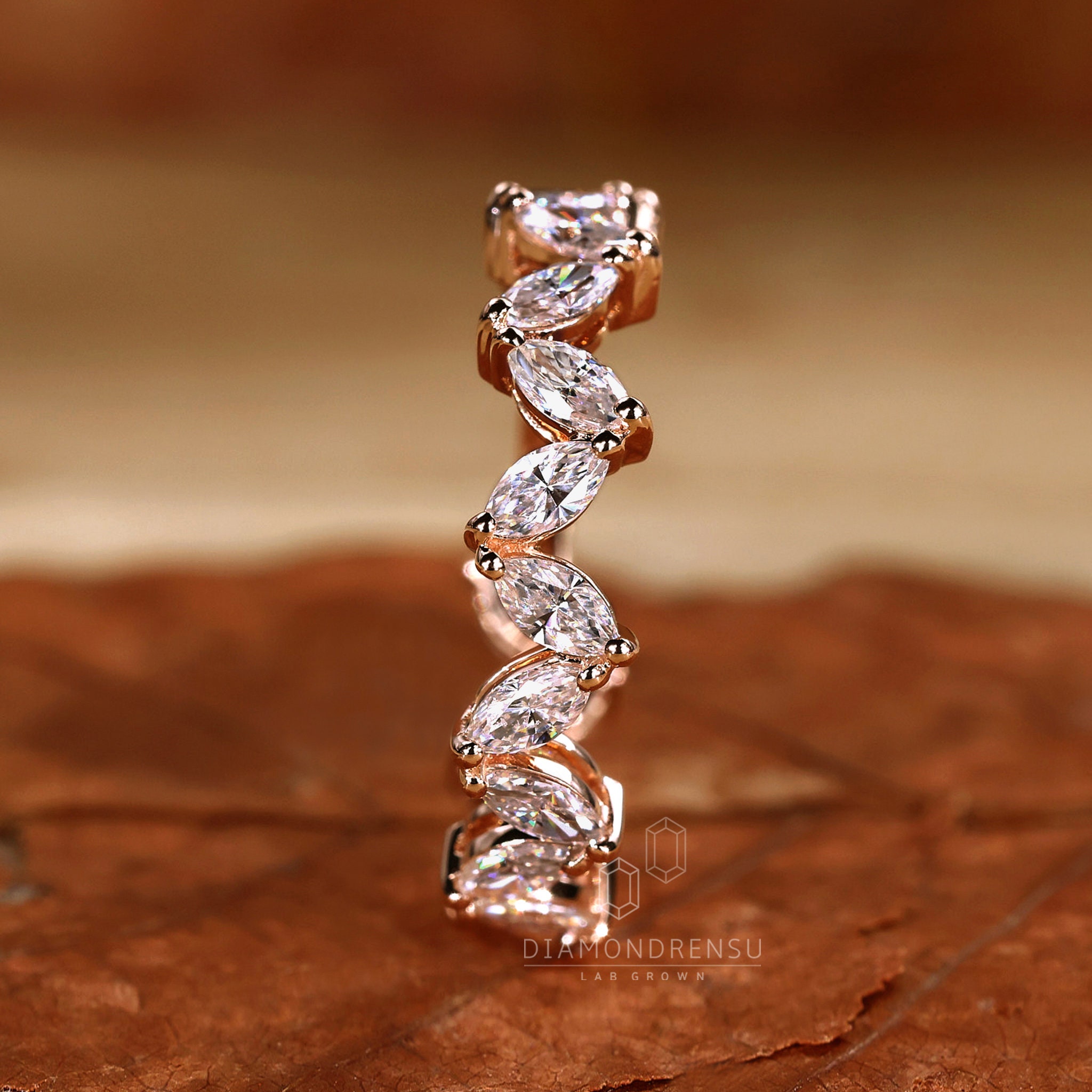 Marquise Cut Lab Grown Diamond Wedding Band, 3/4 Eternity Diamond Band ...