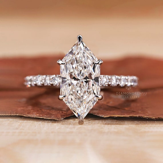 Hidden Halo Dutch Marquise Cut Diamond Engagement Ring, to Ct