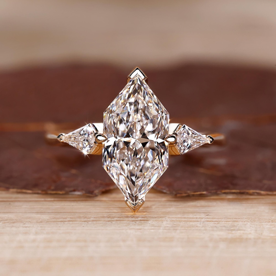 Dutch Marquise Cut Diamond 3 Stone Engagement Ring, Kite Cut Lab Grown ...