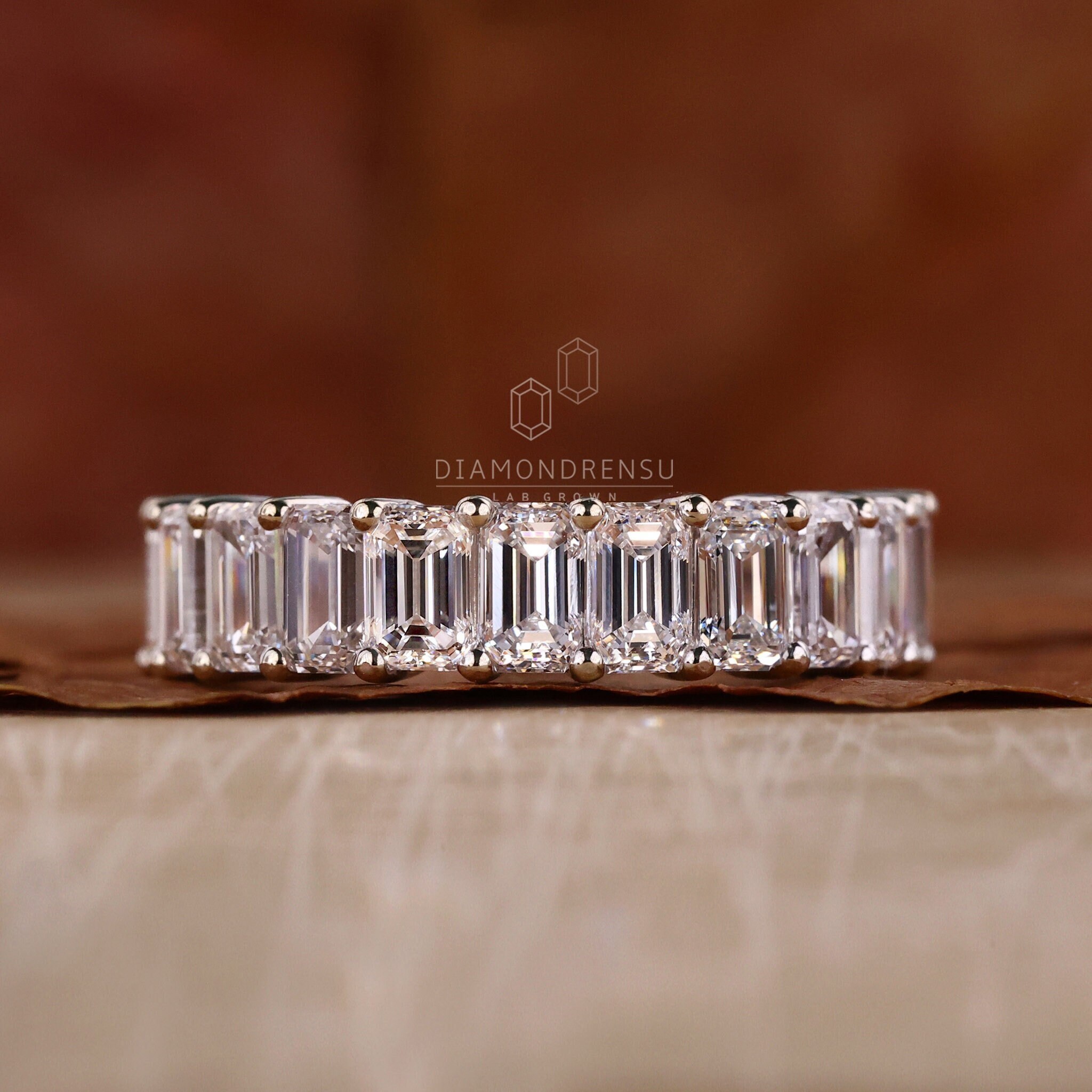 Emerald Cut Diamond Wedding Band, Half Eternity Lab Grown Diamond Band ...