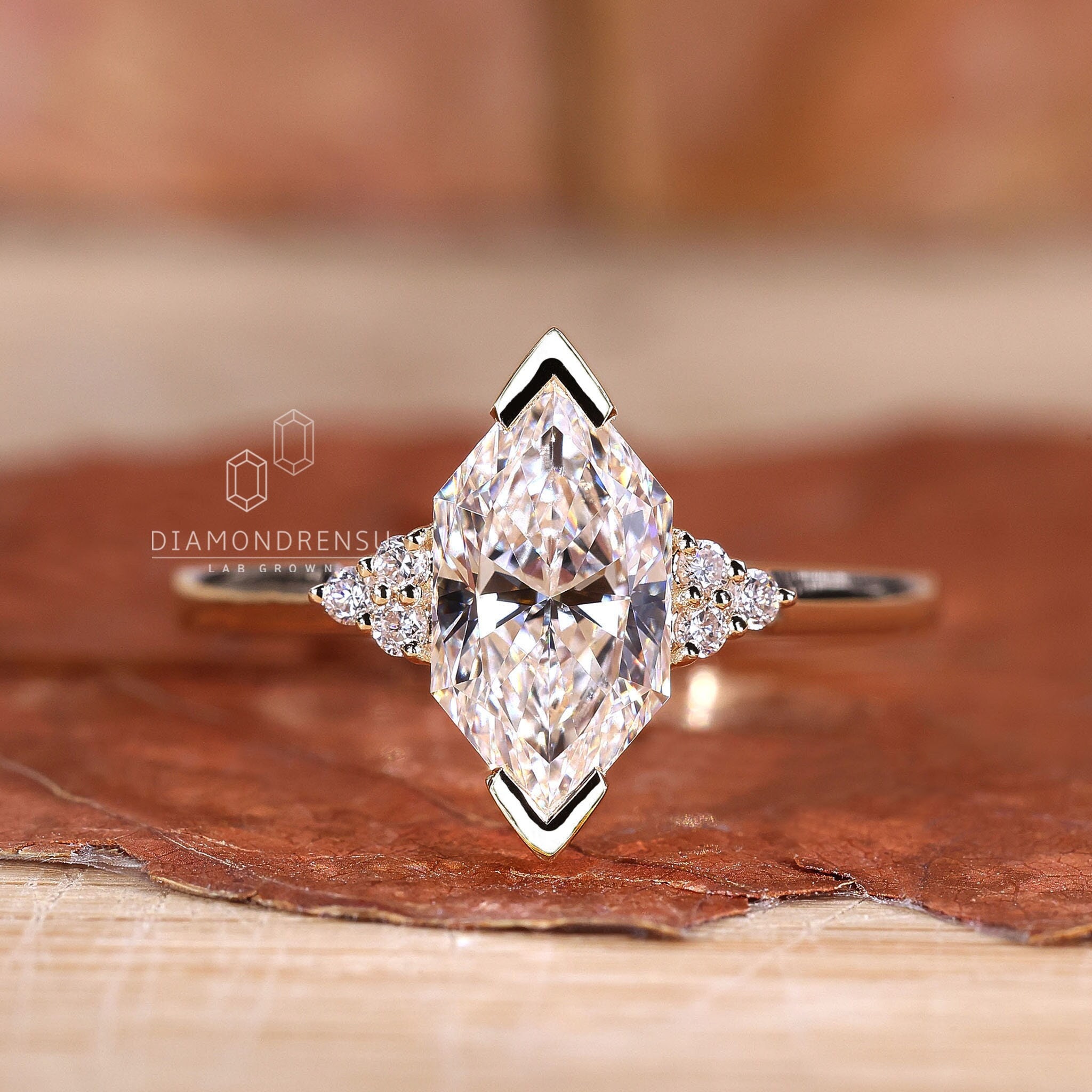 Dutch Marquise Cut Diamond Ring, 1 to 2 Ct Lab Grown Diamond 