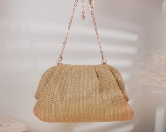 Straw Summer Pouch Bag,Cloud Dumpling Pouch,Clutch For Woman,Boho-Chic Bag,Crochet Woven Bag,Handmade Gift For Her