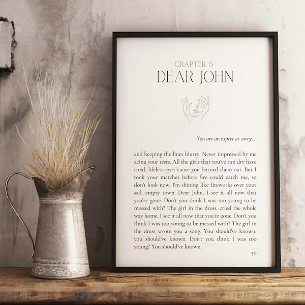 Dear John Digital Chapter Lyric Print - Printable Taylor Swift Speak Now Taylor's Version Art - Wall Decor - Red Taylors Version - evermore