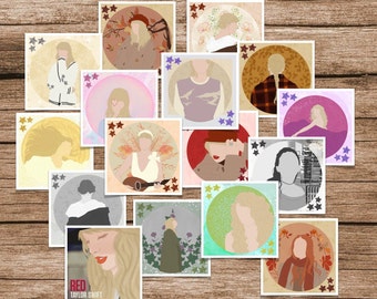 Taylor Swift Album Sticker Pack - Taylor's Version Themed Stickers - Folklore - Evermore - Red - Reputation - 1989