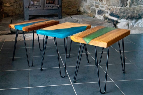 Oak side table with resin. Locally sourced Oak