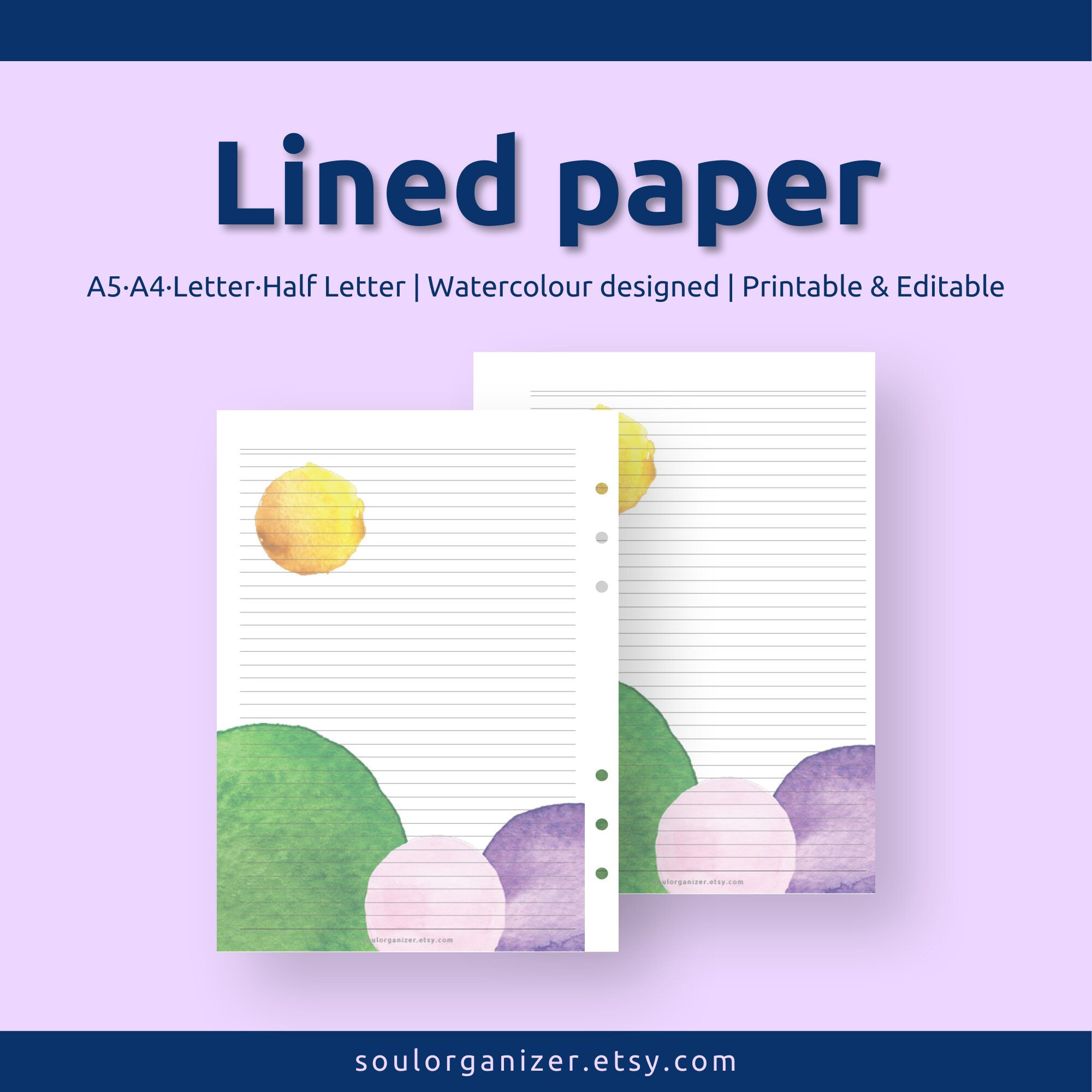 lined paper printable editable pdf a5a4letterhalf etsy