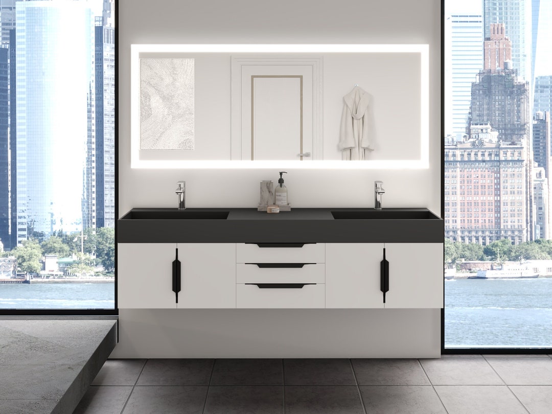 72'' Wall Mounted Double Vanity Set Floating Bathroom Vanity With Sink