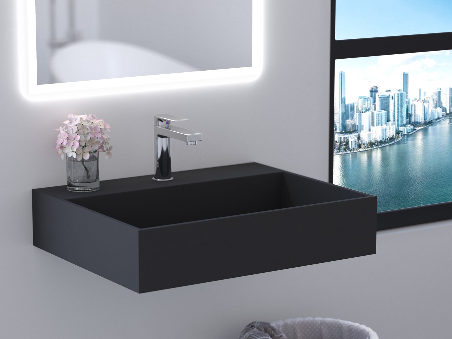 24 Black Wall-mount Modern Small Floating Bathroom Sink - Etsy