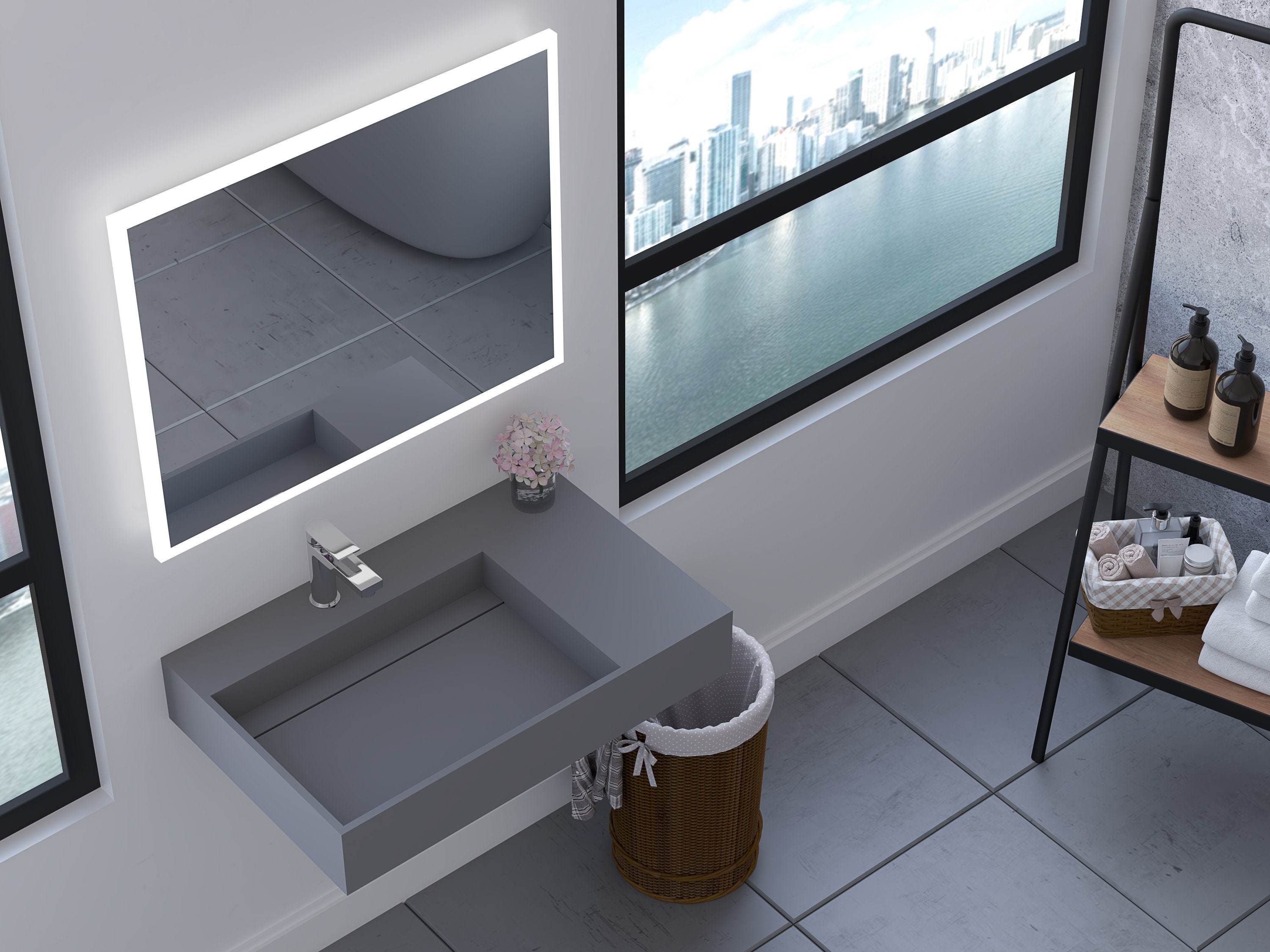 30" Wall-mount Left Basin Bathroom Sink With Countertop - Modern ...