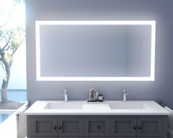 Round or Rectangle Wall Vanity Mirror with LED Light Frame - Available in 24", 36", 48", 60" 72" - Bathroom, Powder Room, Bedroom, Vanity