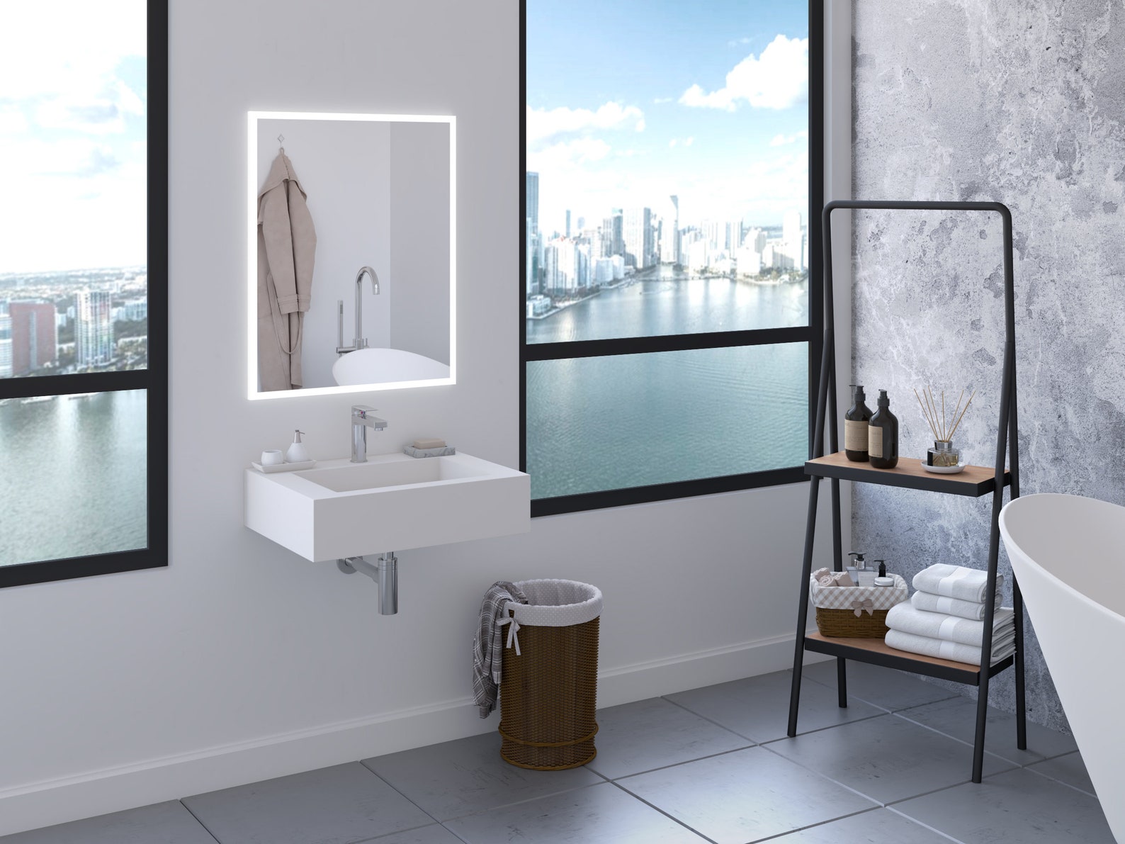 24 White Modern Wallmount Ramp Basin Bathroom Sink Mounting Kit Included Etsy