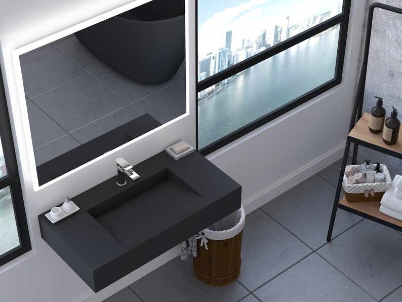 36 Inch Black Wall Mount Ramp Sink Wallmount Minimalist Etsy