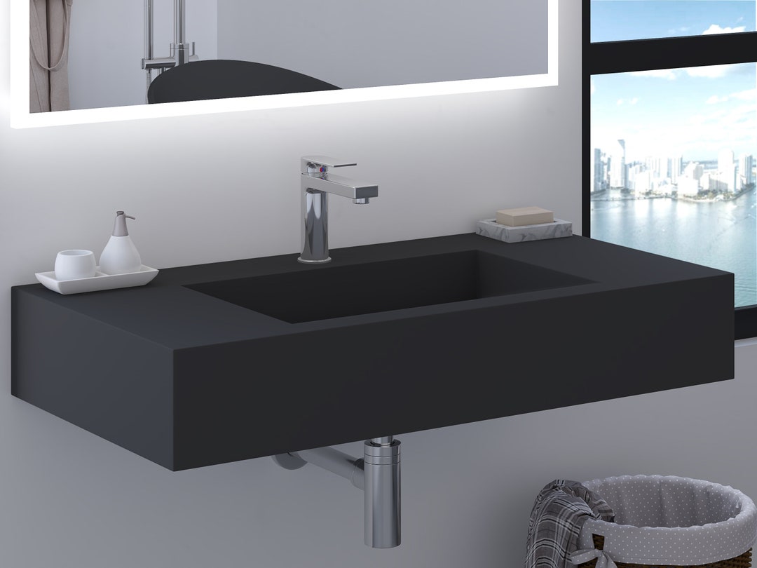 36 Inch Black Wall Mount Ramp Sink Wallmount Minimalist Etsy