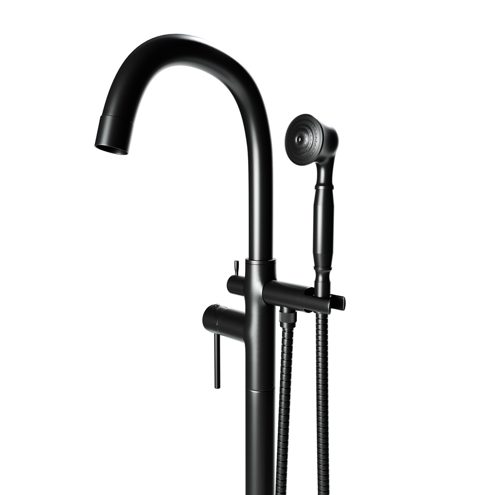 Matte Black Freestanding Gooseneck Tub Filler With Hand Shower Etsy