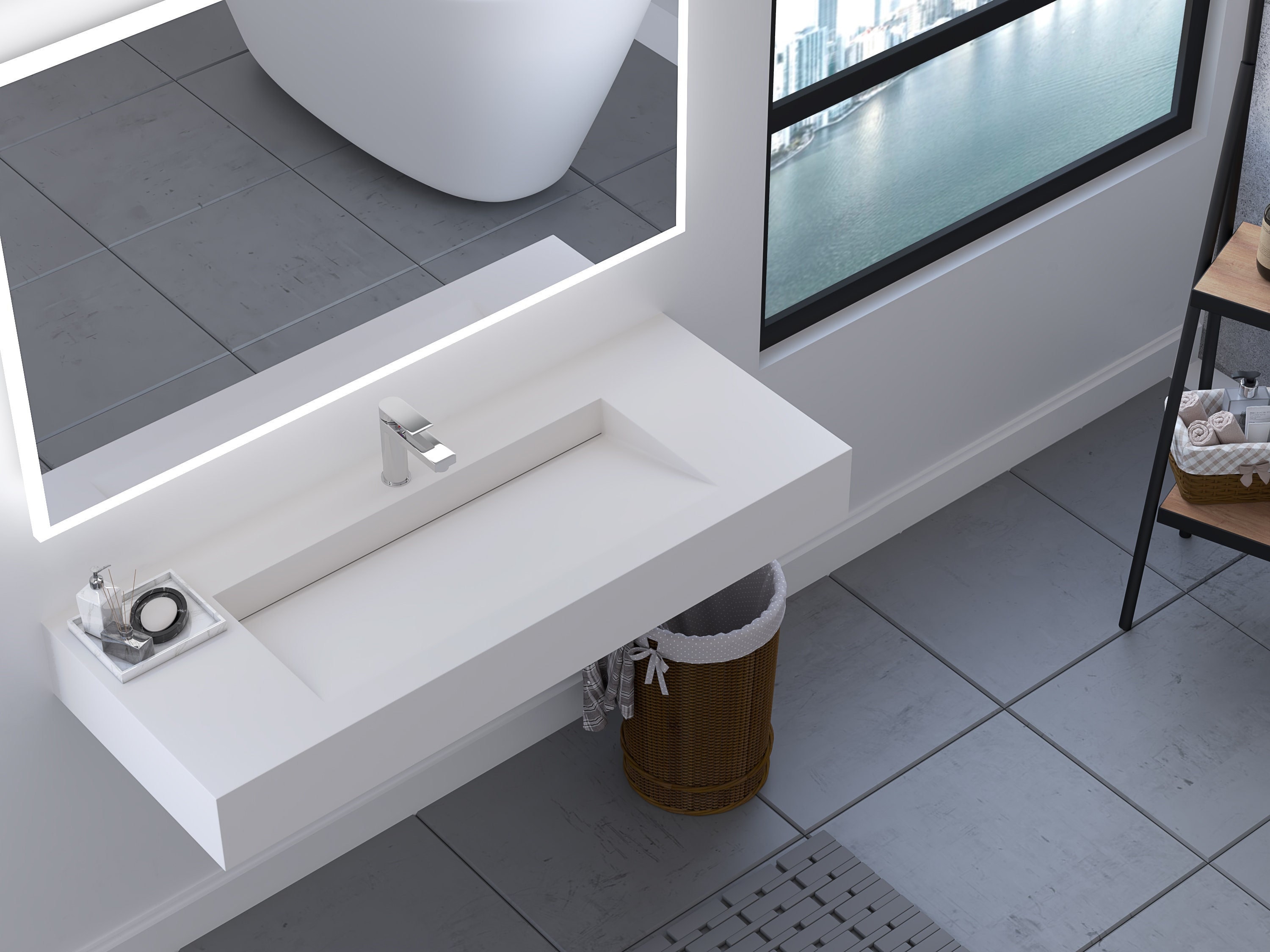 48 Wallmounted Ramp Basin Minimalist Bathroom Sink and Counter in White Etsy