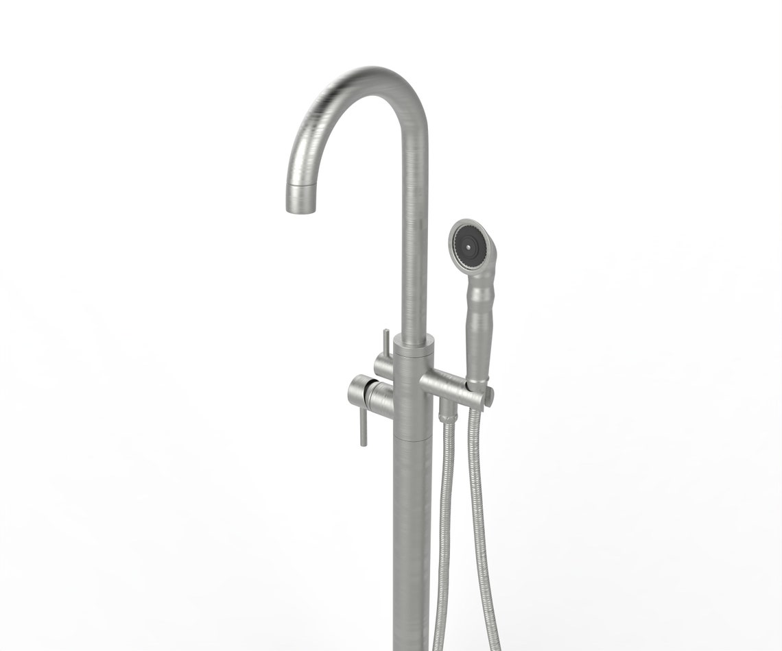 Brushed Nickel Freestanding Gooseneck Tub Filler With Hand Etsy