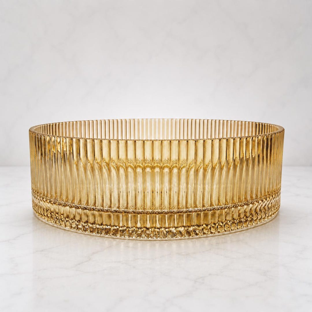 Elegant Round Ribbed Glass Vessel Sink – 14 Inch, 16 Inch and Four ...