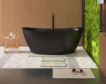 64" Freestanding Bathtub in Black / Gray / White - Contemporary Minimalist Design, Overflow Drain