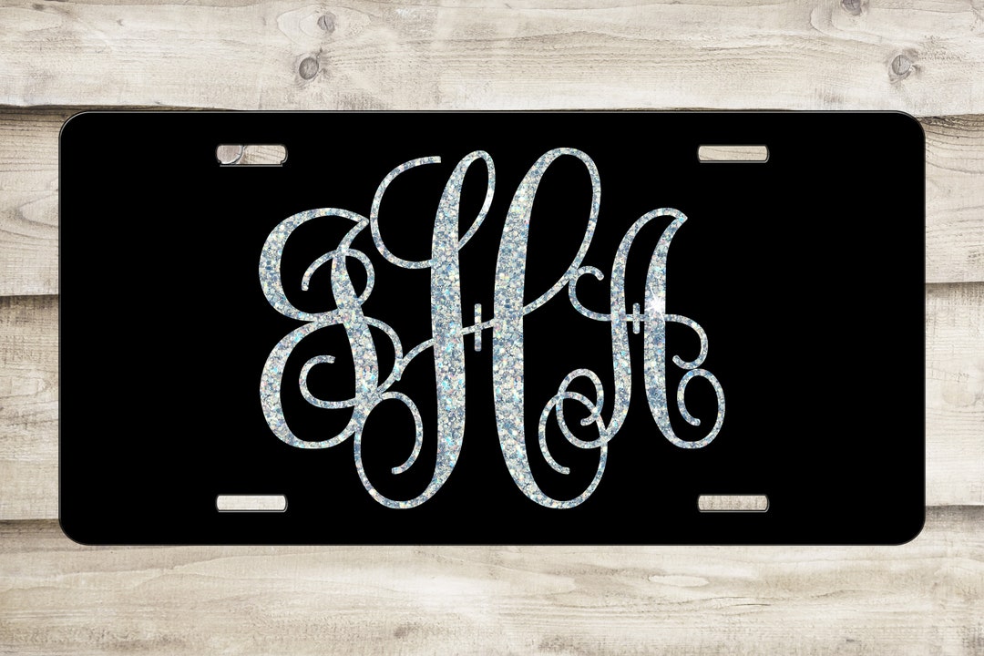Monogrammed Front License Plate With 6 Different Glitter Font Colors to