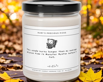 Monster Hunter Candle: Quest Completion Time - Scented Soy Candle, 9oz - Dark Humor Edition