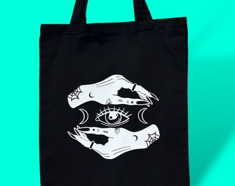 Hands Cotton Tote Bag, Witchy Tote Bag, Occult Tote Bag, Shopping Bag, Goth Accessories, Alternative Fashion, Goth Aesthetic